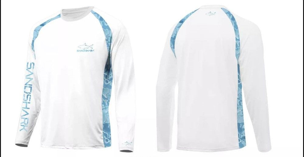 Men's UPF Active Apparel - White/Blue- shark logo