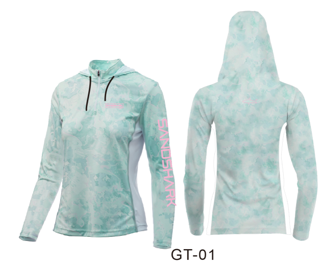 Hooded Women's UPF Active Apparel - Teal Blue Camo